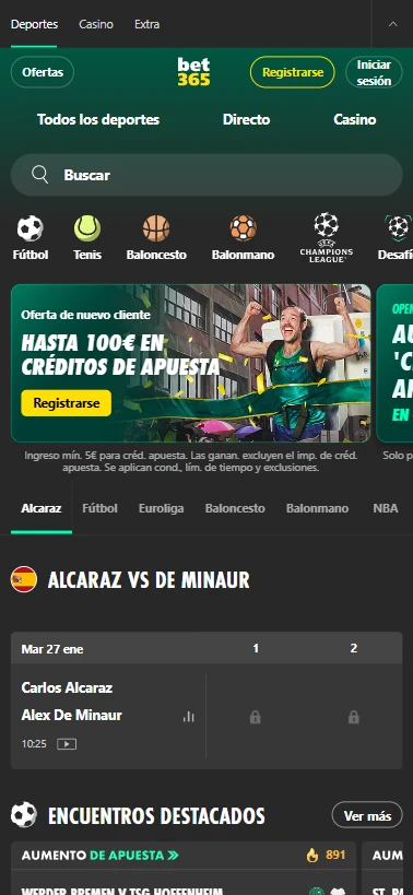 Versión móvil de Bet365