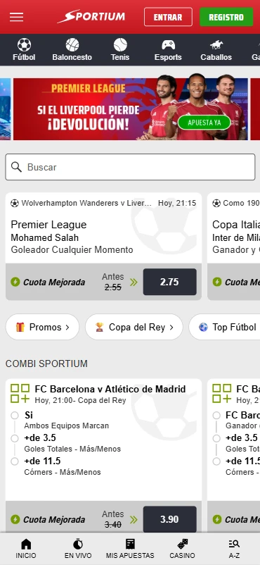 Versión móvil de Sportium